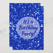 Royal Blue Funkelnd Imitate Glitzern Birthday Part Einladung (Vorne/Hinten)