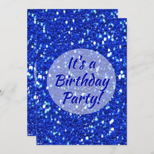 Royal Blue Funkelnd Imitate Glitzern Birthday Part Einladung (Vorne/Hinten)