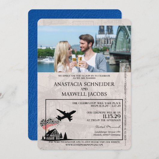 Royal Blue Germany Passport Wedding Einladung (Vorne/Hinten)