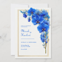 Royal Blue Gilded Orchid Wedding Einladung