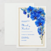 Royal Blue Gilded Orchid Wedding Einladung (Vorne/Hinten)