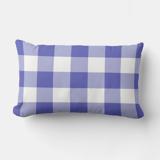 Royal Blue Gingham Pattern Checkered Kissen Für Draußen (Vorderseite)
