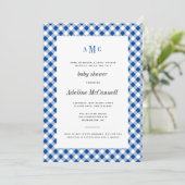 Royal Blue Gingham Traditional Baby Shower Einladung (Stehend Vorderseite)