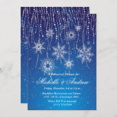 Royal Blue Glam Snowflakes Winterabendessen Party Einladung (Vorne/Hinten)
