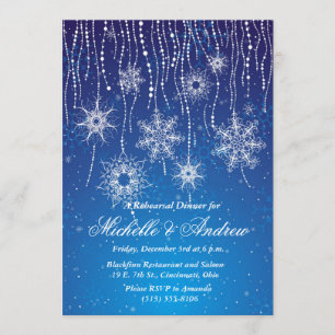 Royal Blue Glam Snowflakes Winterabendessen Party Einladung