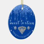 Royal Blue Glitter Drip Diamond Sweet Sixteen Keramik Ornament (Rechts)