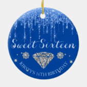 Royal Blue Glitter Drip Diamond Sweet Sixteen Keramik Ornament (Hinten)