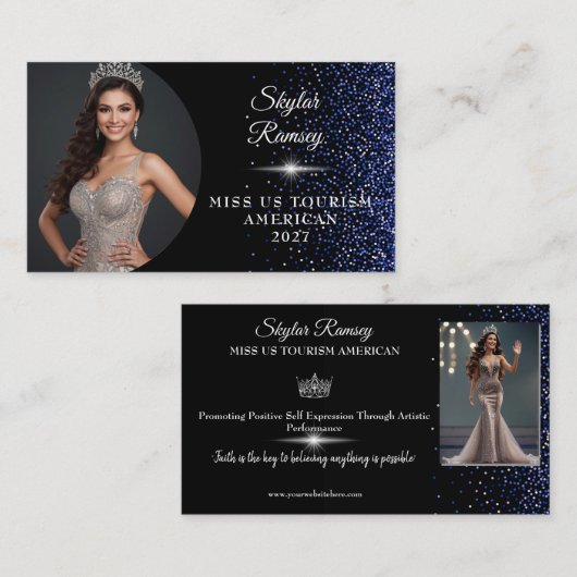 Royal Blue Glitz Pageant Business Card Visitenkarte (Vorne/Hinten)