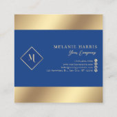 Royal Blue Glitzer Geometric Gold Frame Stilvoll Quadratische Visitenkarte (Rückseite)