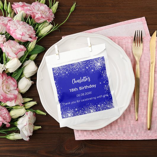Royal Blue Glitzer Name Danke Geburtstag Geschenktütchen