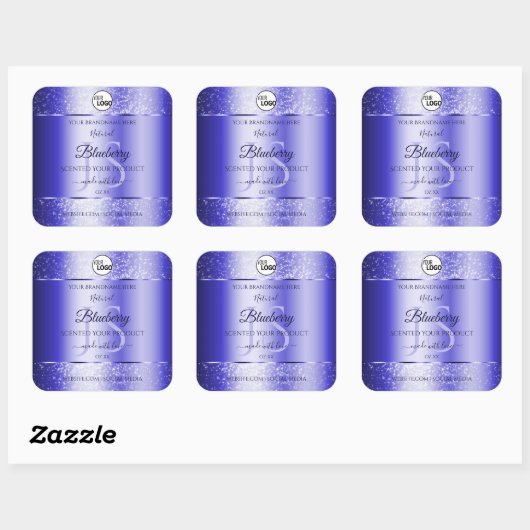 Royal Blue Glitzer Product Labels Monogram Logo Quadratischer Aufkleber (Blatt)