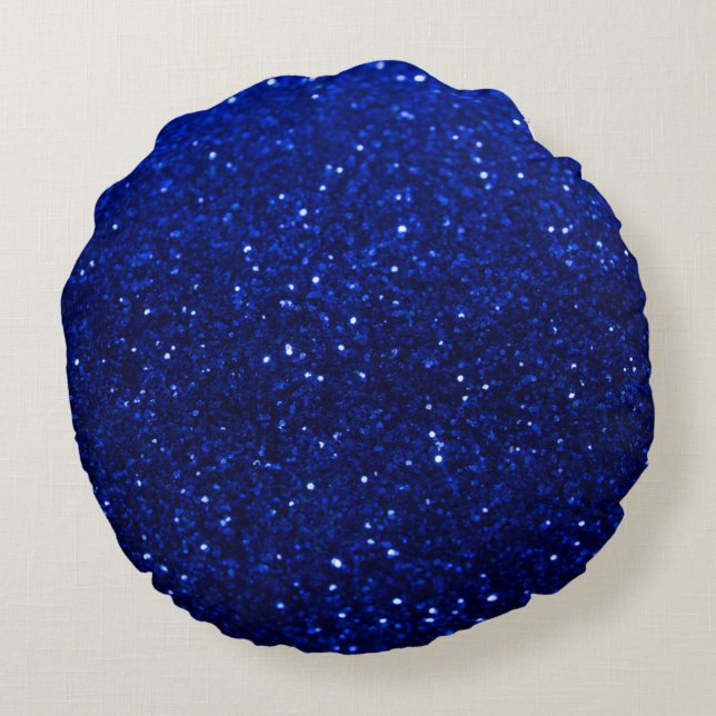 Royal Blue Glitzer Round Throw Kissen (Rückseite)