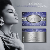 Royal Blue Glitzer SparkStars Diamonds Monogram Visitenkarte