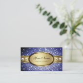 Royal Blue Glitzer Stars Diamonds Shimmery Gold Visitenkarte (Stehend Vorderseite)