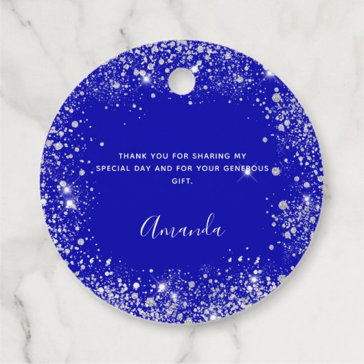 Royal Blue Glitzer Staub monogram vielen Dank Geschenkanhänger (Rückseite)