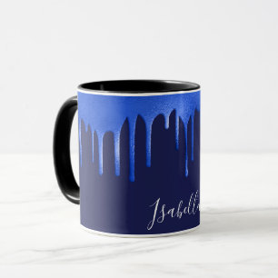 Royal Blue Glitzer Tropfen der Marine Namensschild Tasse