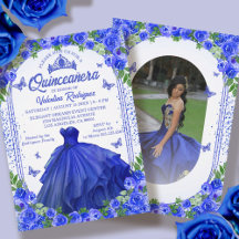 Royal Blue Glitzern Floral Sparkle Quinceanera
