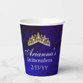 Royal Blue, Gold 15 and Tiara Quinceanera Pappbecher (Rückseite)