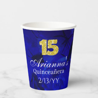 Royal Blue, Gold 15 and Tiara Quinceanera Pappbecher