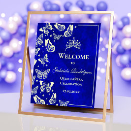 Royal Blue Gold 15. Geburtstag Quinceañera Willkom Poster