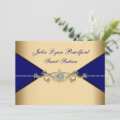 Royal Blue Gold 16 . Geburtstag Einladung (Stehend Vorderseite)