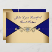 Royal Blue Gold 16 . Geburtstag Einladung (Vorne/Hinten)