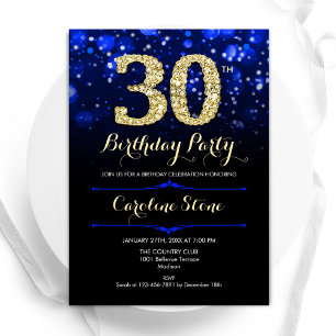 Royal Blue Gold 30. Geburtstag Einladung