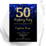 Royal Blue Gold 50. Geburtstag Einladung<br><div class="desc">50. Geburtstagsfeier Einladung. Elegantes königsblaues Design mit Imitaten Glitzer Gold. Mit stilvollen Diamanten,  Bokeh-Leuchten und Skript-Schriftart. Männer oder Frauen laden ein. Ideal für eine stilvolle Geburtstagsparty. Personalisieren Sie Ihre persönlichen Daten. Nachricht,  wenn Sie weitere Anpassungen benötigen. Gedruckte Zazzle Einladungen oder Sofortdownload digitalen druckbaren Vorlage.</div>