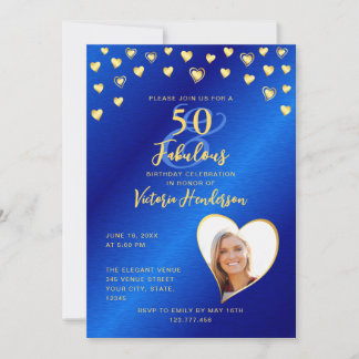 Royal Blue & Gold 50 und fabulous Geburtstag Einladung