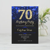 Royal Blue Gold 70. Geburtstag Einladung (Stehend Vorderseite)
