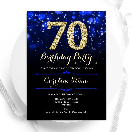Royal Blue Gold 70. Geburtstag Einladung