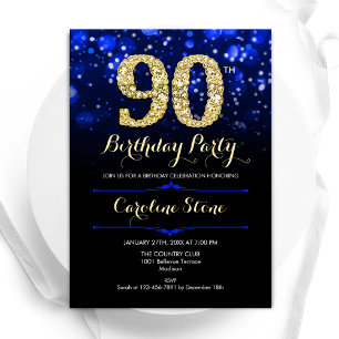 Royal Blue Gold 90. Geburtstag Einladung