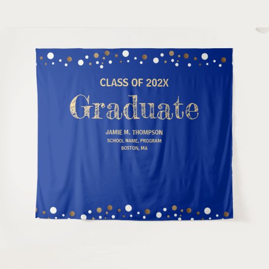 Royal Blue Gold Abschluss Class 2024 im Hintergrun Wandteppich (Vorderseite (Horizontal))