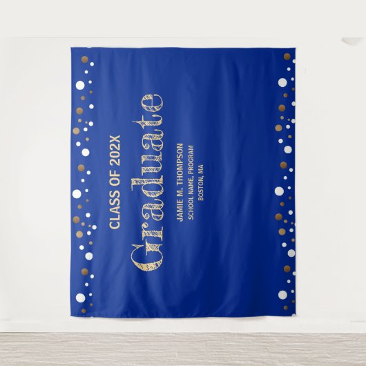 Royal Blue Gold Abschluss Class 2024 im Hintergrun Wandteppich (Vorderseite)