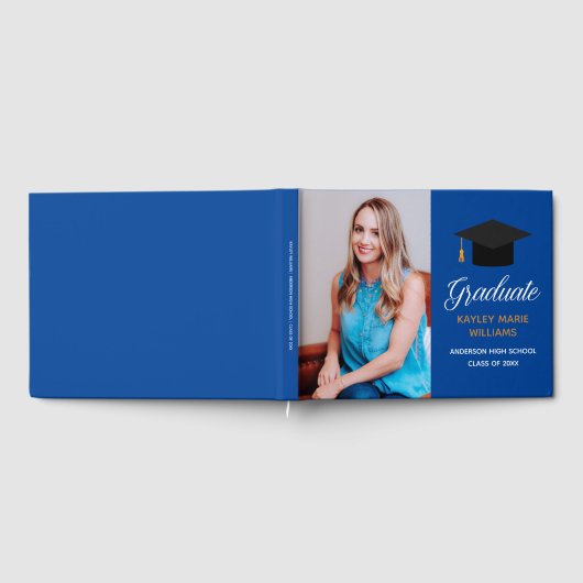 Royal Blue Gold Abschluss Foto 2025 Autograph Gästebuch (Voll)