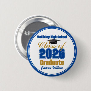 Royal Blue Gold Abschlussklasse 2026 Erinnerungsst Button