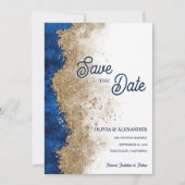 Royal Blue Gold Abstract Luxury Formal Wedding  Save The Date (Vorderseite)