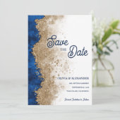 Royal Blue Gold Abstract Luxury Formal Wedding  Save The Date (Stehend Vorderseite)