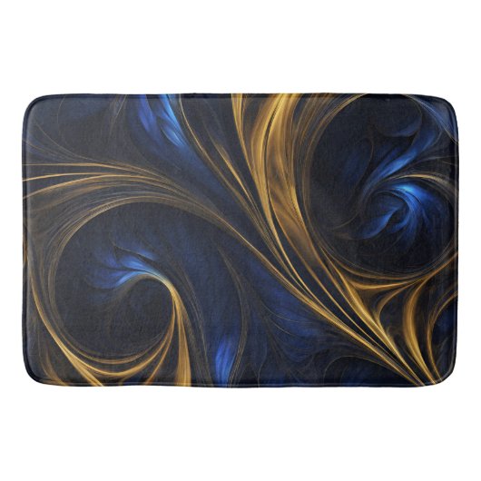 Royal Blue Gold Abstrakt Swirl Badematte (Vorderseite)