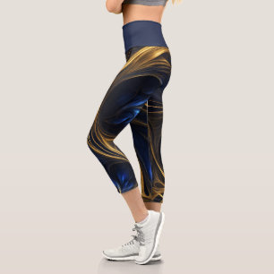 Royal Blue Gold Abstrakt Swirl Capri Leggings