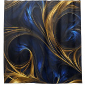 Royal Blue Gold Abstrakt Swirl Duschvorhang (Vorderseite)