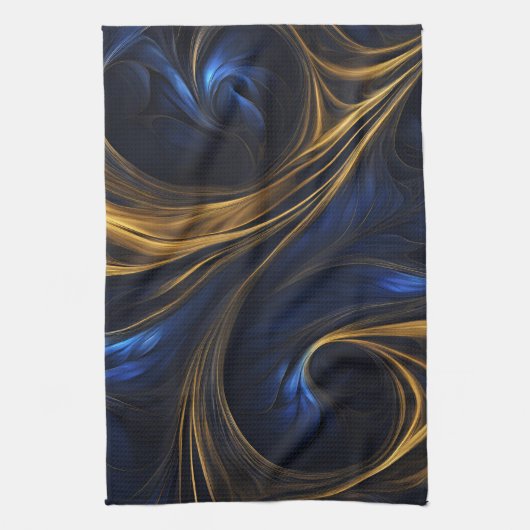 Royal Blue Gold Abstrakt Swirl Geschirrtuch (Vertikal)
