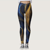Royal Blue Gold Abstrakt Swirl Leggings (Vorderseite)