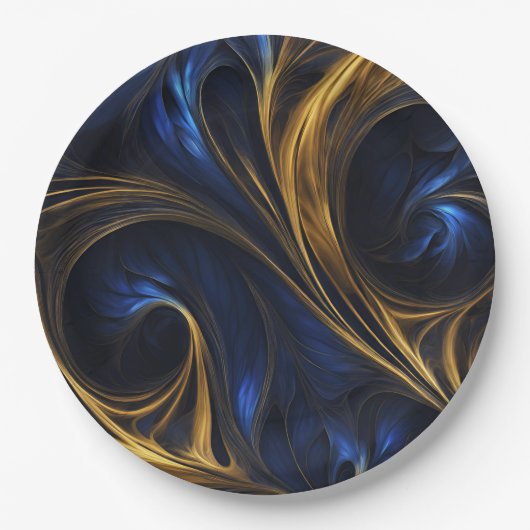 Royal Blue Gold Abstrakt Swirl Pappteller (Vorderseite)