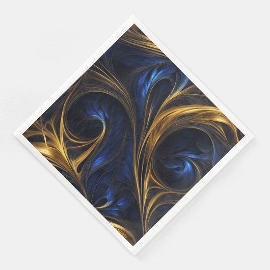 Royal Blue Gold Abstrakt Swirl Serviette (Ecke)
