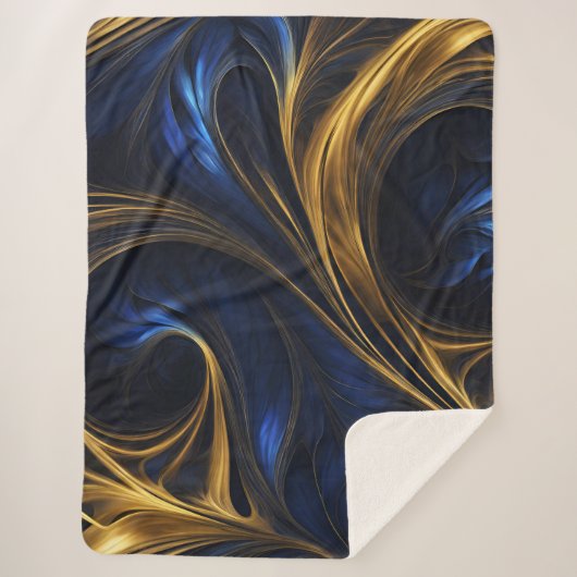 Royal Blue Gold Abstrakt Swirl Sherpadecke (Vorderseite)