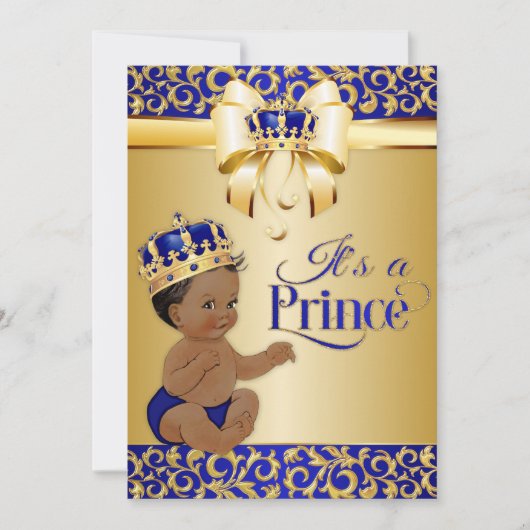 Royal Blue & Gold African American Prince Crown Einladung (Vorderseite)
