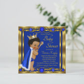 Royal Blue Gold Afro Prince Baby Dusche Einladung (Stehend Vorderseite)