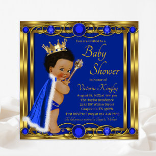 Royal Blue Gold Afro Prince Baby Dusche Einladung