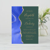 Royal Blue Gold Agate Emerald QR Code Wedding Einladung (Stehend Vorderseite)